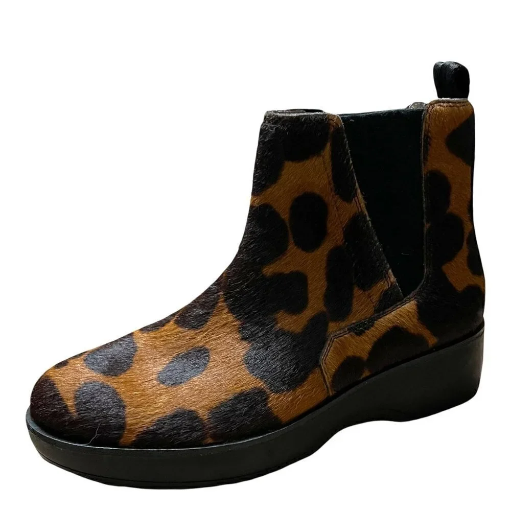 Louise Et Cie Women's EUC Zareb Leopard Cow Hair Fur Y2K Platform Boots Size 7.5